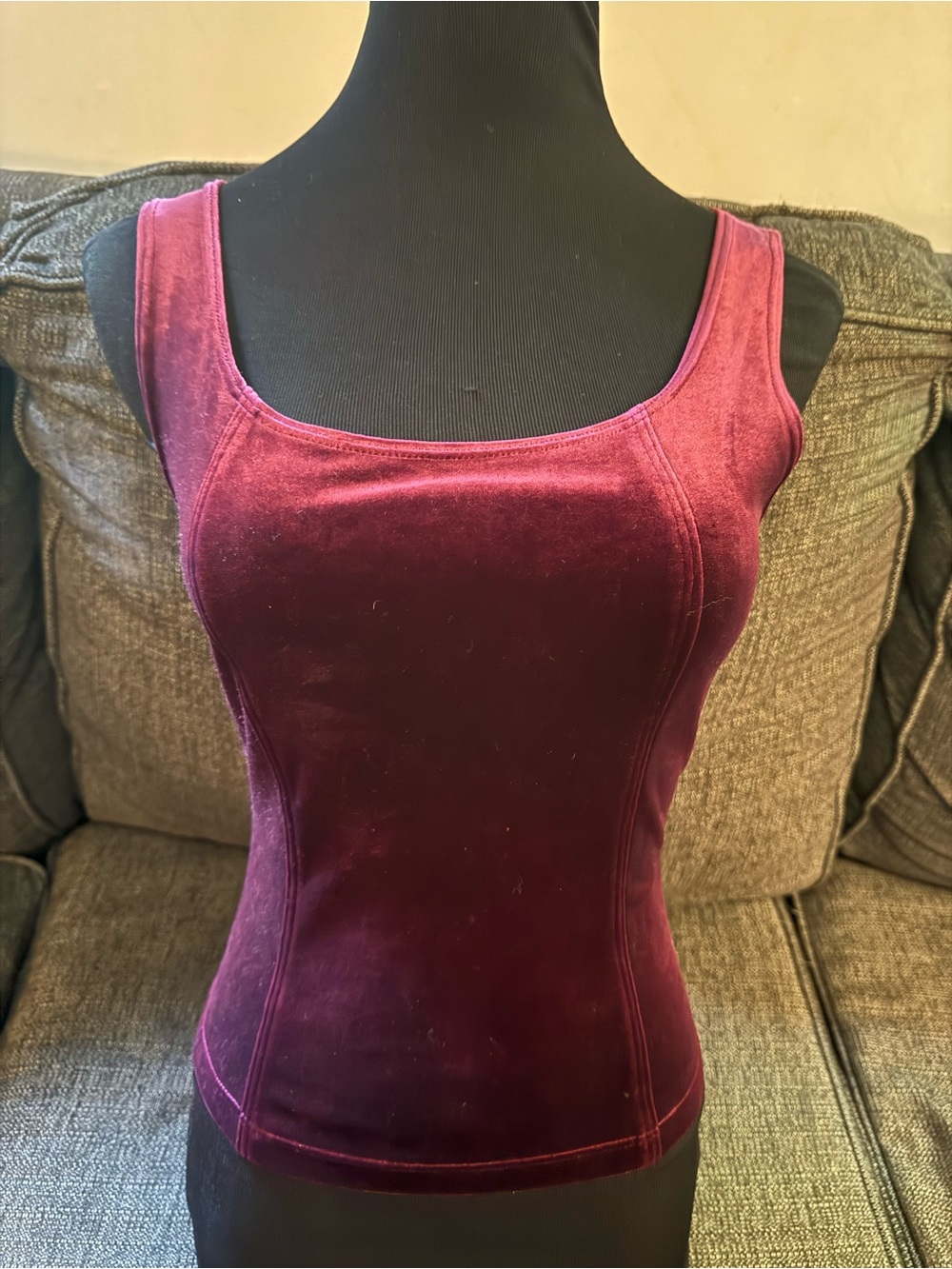 Women's goth Y2K Velvet Scoop Neck Tank Top - Burgundy